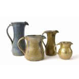 Four various studio ceramic stoneware glazed jugs, all bearing the same impressed maker's