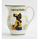 Staffordshire Admiral Nelson relief moulded jug, 6" high