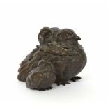 Austrian 19th century cast bronze inkwell in the form of a bird and her chicks, stamped 'GESCHUTZT',