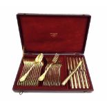 Fine French late 19th century silver gilt canteen of cutlery for twelve, maker Emile Puiforcat for