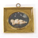 Continental School (19th century) - Portrait miniature of a sleeping child in a garden, said to be