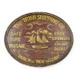 Antique wooden painted oval advertising plaque inscribed The Irish Shipping Co., Safe Shore Passage,