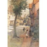 Robert Charles Goff RPE (1837-1922) - Village street scene with children in the foreground, other