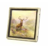 Royal Worcester porcelain rectangular plaque painted with a stag in a Highland landscape, signed