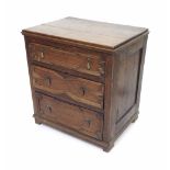 Late 17th century and later oak chest of three long graduated panelled drawers, 30" high, 28.5"