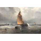 William Wilson (19th century) - Fishing boat and other vessels in a swell off the coastline, with