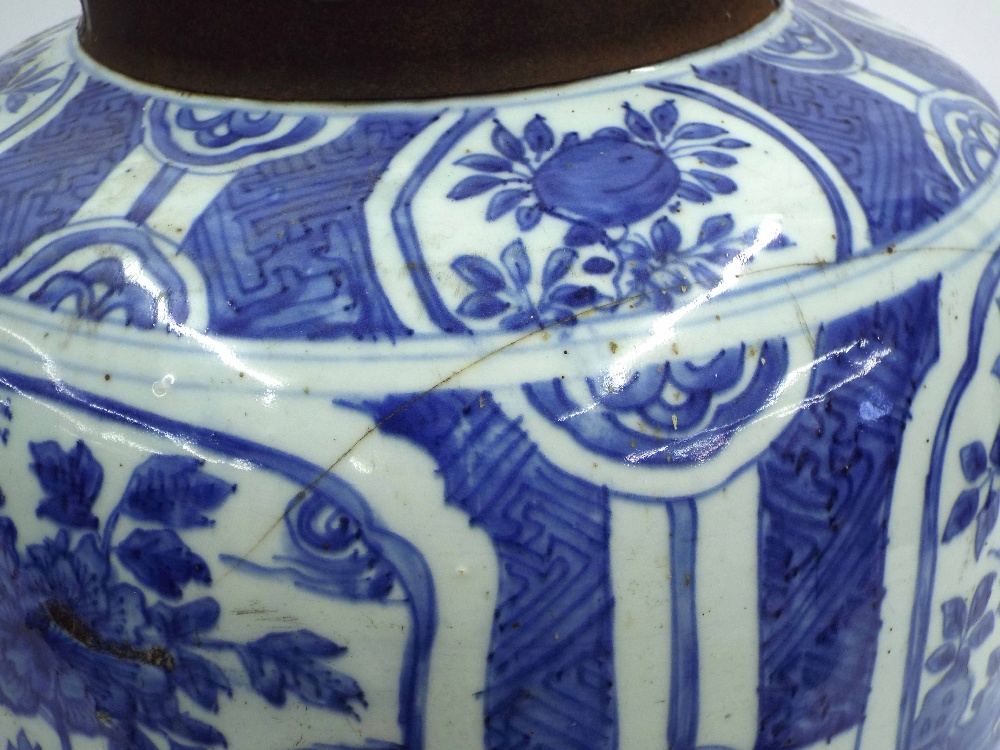 Antique Chinese provincial blue and white baluster vase, the sides decorated with panels of - Image 3 of 3