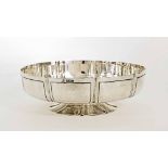 George V silver shallow bowl of circular lobed form with a petal base, maker Cooper Brothers & Sons,