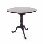 George III mahogany circular tripod table, the tilt top with birdcage upon a barrel turned column