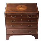 Late 19th/early 20th century mahogany and satinwood banded bureau, the fall front inlaid centrally