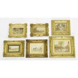 English School - group of six works depicting farm animals and landscapes, works on board, within