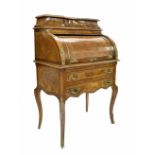 Louis XVI style walnut and kingwood cylinder bureau de dame, with two short drawers over a fitted
