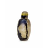 Chinese hardstone snuff bottle with a gilded stopper, 3.5" high