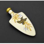 Royal Worcester porcelain blush ivory scent bottle and stopper, painted with a bird amidst gilded