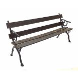 19th century garden bench, with cast naturalistic metal ends and plank rails, 72" wide, 32" high