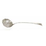 George III silver serving ladle, with bright-cut engraving and scallop shell bowl, maker George