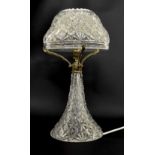 Good quality cut glass table lamp and shade with silver plated mounts, 15" high