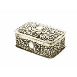 Late Victorian silver repousse trinket box, of rectangular form with a hinged cover and decorated