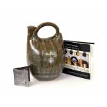 Muchelney Pottery (John Leach) glazed stoneware studio 'Bag' vase, stamped factory marks, 9.5" high