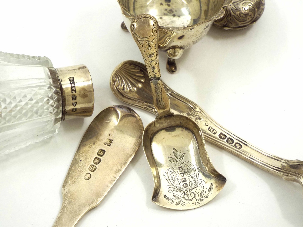 Mixed small silver items, to include helmet shaped cream jug, pair of sugar tongs, miniature - Image 2 of 2