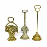 Three assorted 19th century cast brass door porters, the tallest 18.5" high (3)