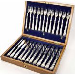 Albany pattern twelve setting silver fish knives and forks, maker Hawksworth, Eyre & Co Ltd.