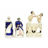 Pair of Staffordshire pastille burners of Queen Victoria and Prince Albert, 7" high; also