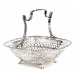Silver pierced square cake basket with a fixed handle, maker Martin Hall & Co Ltd. Sheffield 1924,