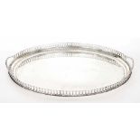 Large Victorian silver oval twin handled gallery tray, maker Walter & John Barnard, London 1885,