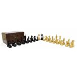 Good quality Staunton type tournament weighted chess set, ebony and boxwood, height of king 10.