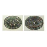 19th Century Grand Tour - studies of Palissy plates, watercolours with pencil inscriptions, within