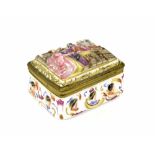 Capo di Monte porcelain and gilt metal mounted trinket box, decorated in relief with a ceremony to