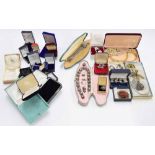 Collection of assorted costume jewellery including brooches, also a selection of various empty