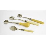 Three various ivory handled and plated stilton scoops; also an early 20th century ivory handled