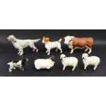 Collection of Beswick animals to include a Highland bull, 5.25" high, three dog figures and three