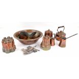 Mixed selection of assorted copper Items including a 19th century small copper kettle, 7.25" high;