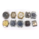 Ten gold plated and stainless steel gentlemen's wristwatches for repair to include Lucerne, Exactima