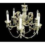 Regency style cut and moulded glass chandelier, with crystal lustre swags and prismatic drops, 27"