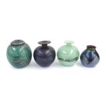 Three iridescent lustre glass ovoid vases in the manner of Loetz, each 5/5.5" high approx;