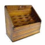 Early 20th century walnut slope front stationery box, with a folding cover, 15" wide, 12.75" high