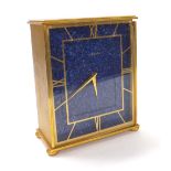 Jaeger-LeCoultre mantel clock, faux lapis dial, gilt metal case numbered 545, signed glazed front