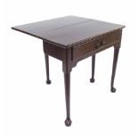 Good Georgian mahogany foldover gate leg table, fitted with a single drawer and supported upon