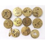 Ten fusee lever pocket watch movements with dials for repair to include three centre seconds