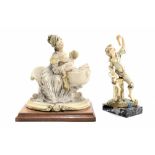 Capo di Monte resin figural group with a mother and child, 9" high; together with another resin