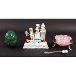 Limoges porcelain faux malachite trinket box in the form of an egg, 2.5"; German porcelain