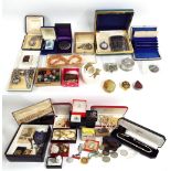 Selection of assorted silver and costume jewellery, amber necklet, Japanese Meiji circular box and