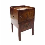 19th century mahogany square night commode, the galleried top over a single inlaid cupboard and