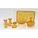 1930s amber pressed glass part dressing table set and other similar glassware