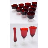 Selection of assorted ruby coloured glassware including sundae dishes, two goblets and a vase (13)