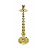 19th century brass bobbin turned single candlestick, 20.5" high